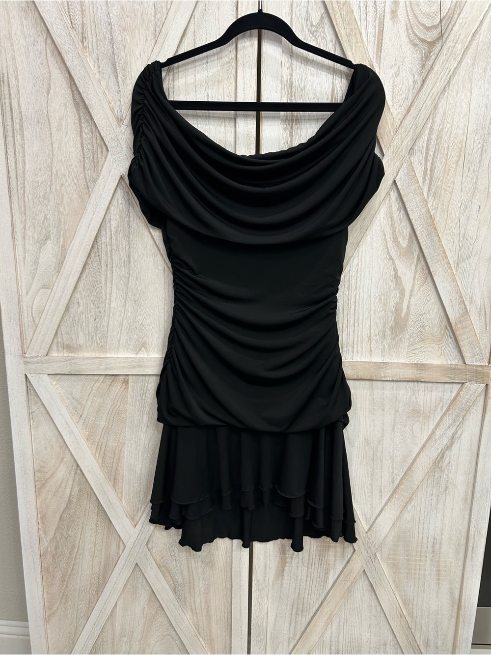 Lovesick Black Draped Off Shoulder Ruched Mini Dress